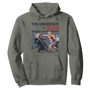 Sarcastic USA vs Iran Knockout Boxing Championship Hoodie Funny Political Satire Fight Night TS02 Military Green Print Your Wear