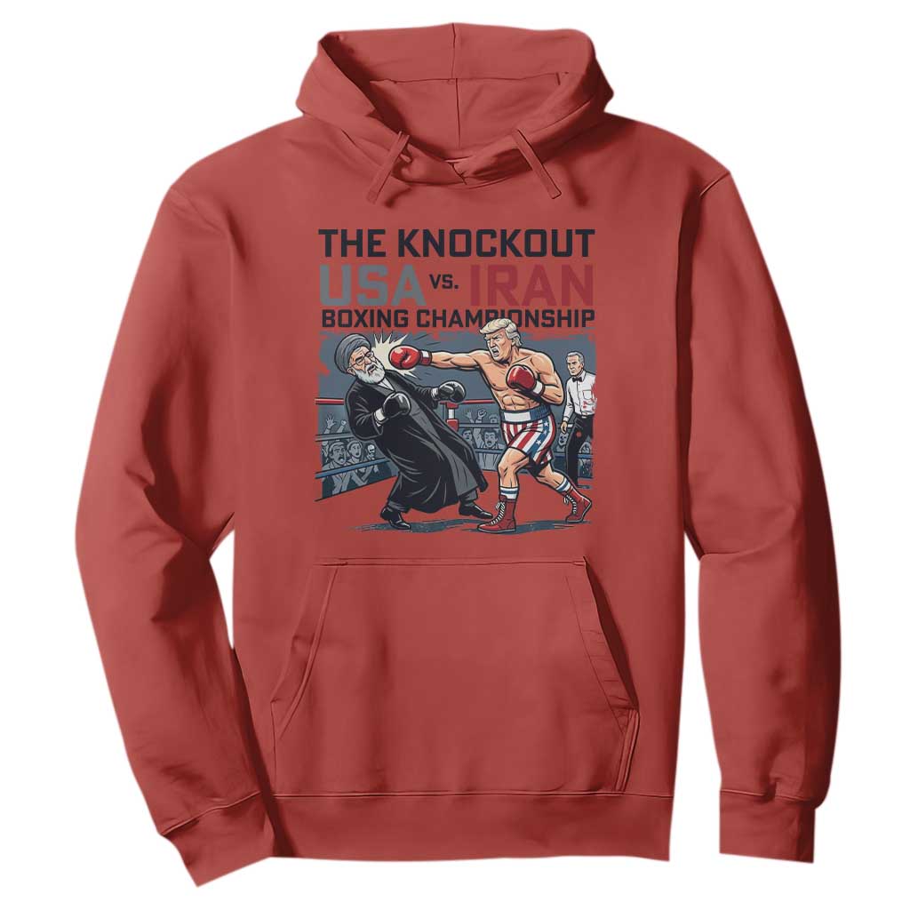 Sarcastic USA vs Iran Knockout Boxing Championship Hoodie Funny Political Satire Fight Night TS02 Red Print Your Wear