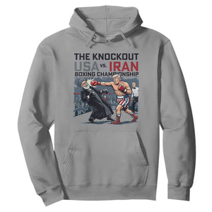 Sarcastic USA vs Iran Knockout Boxing Championship Hoodie Funny Political Satire Fight Night TS02 Sport Gray Print Your Wear