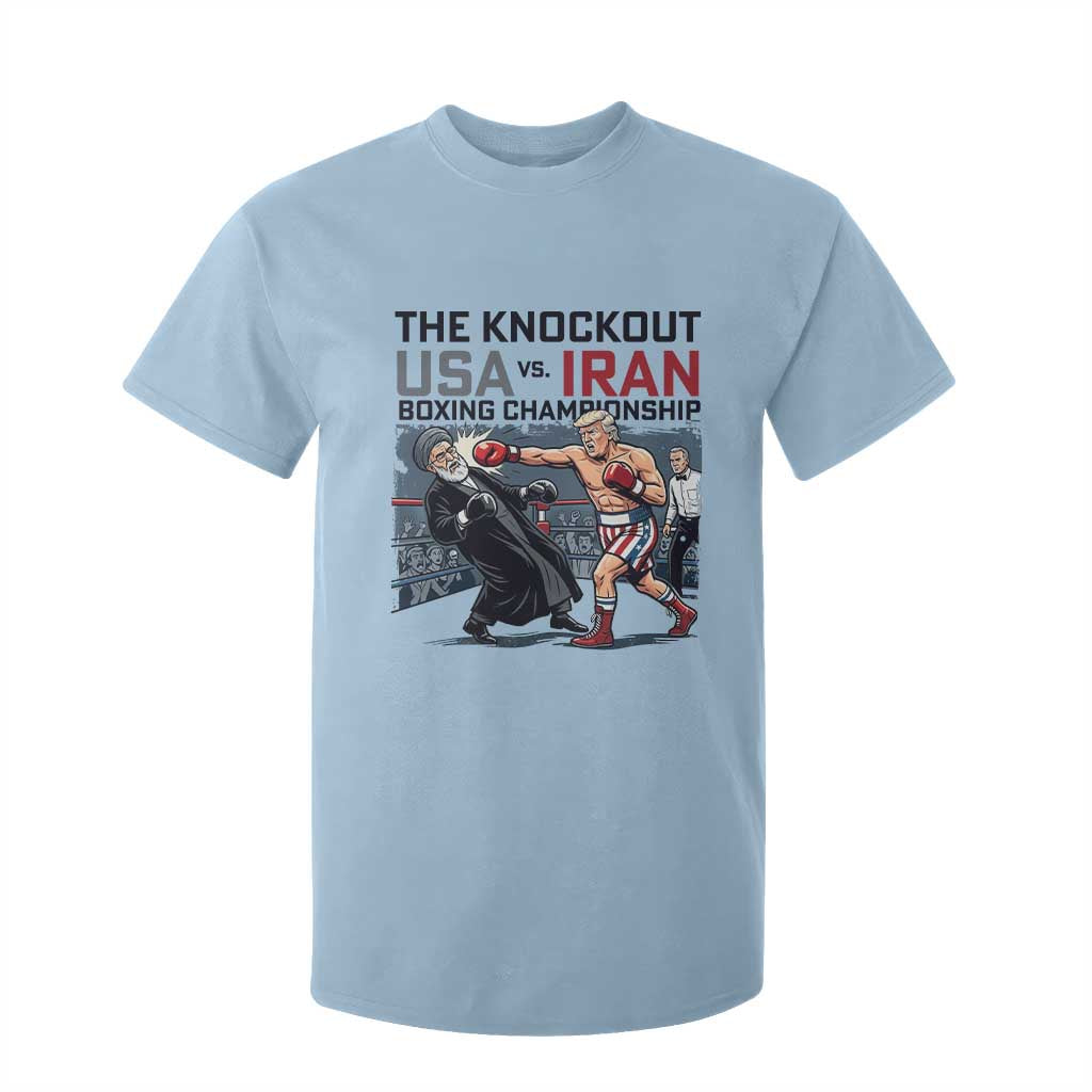 Sarcastic USA vs Iran Knockout Boxing Championship T Shirt For Kid Funny Political Satire Fight Night TS02 Light Blue Print Your Wear
