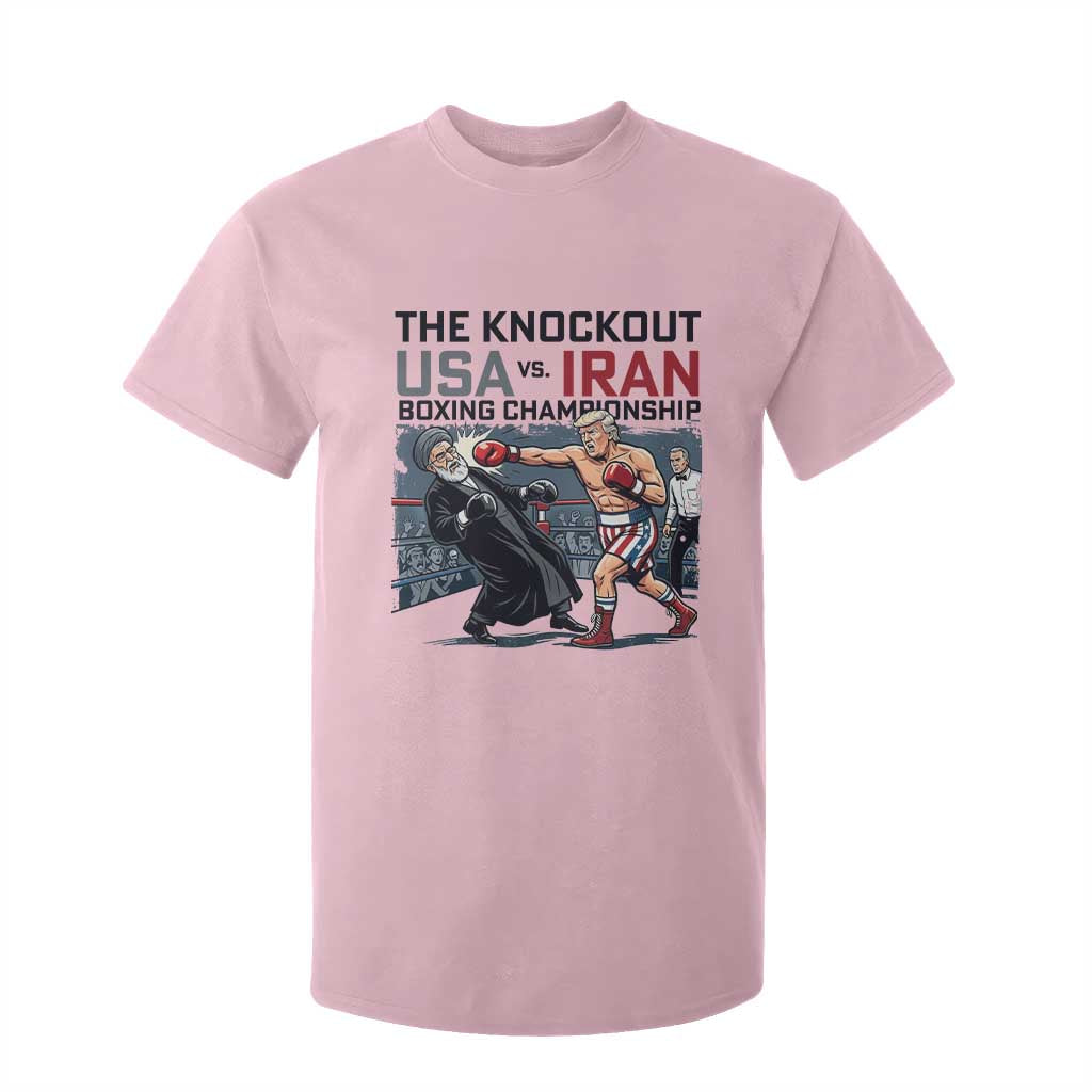 Sarcastic USA vs Iran Knockout Boxing Championship T Shirt For Kid Funny Political Satire Fight Night TS02 Light Pink Print Your Wear