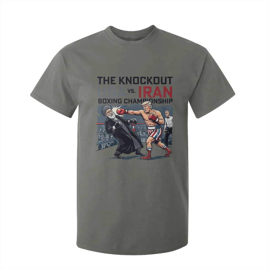 Sarcastic USA vs Iran Knockout Boxing Championship T Shirt For Kid Funny Political Satire Fight Night TS02 Military Green Print Your Wear