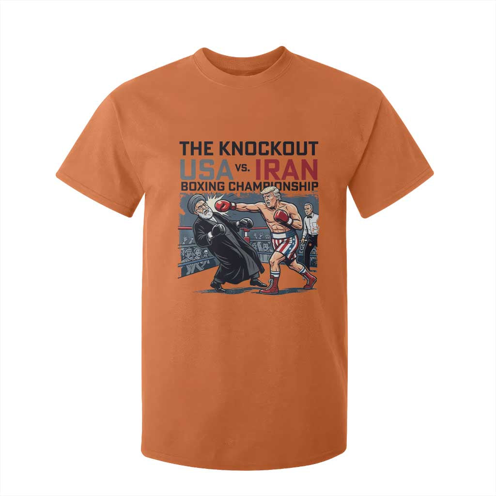 Sarcastic USA vs Iran Knockout Boxing Championship T Shirt For Kid Funny Political Satire Fight Night TS02 Orange Print Your Wear