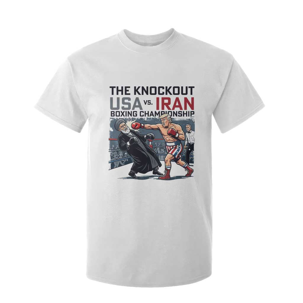 Sarcastic USA vs Iran Knockout Boxing Championship T Shirt For Kid Funny Political Satire Fight Night TS02 White Print Your Wear