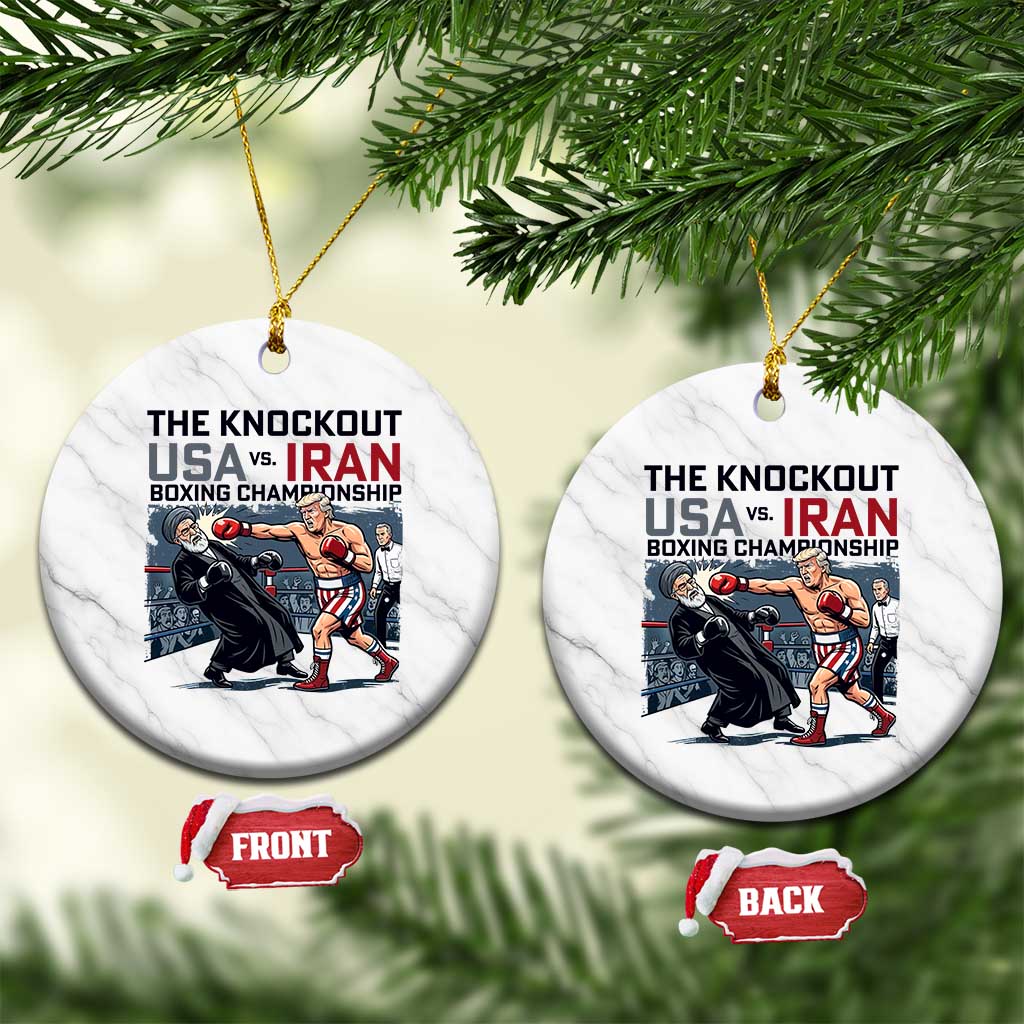 Sarcastic USA vs Iran Knockout Boxing Championship Ceramic Ornament Funny Political Satire Fight Night TS02 1pc White Marble Print Your Wear