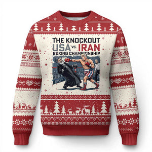 Sarcastic USA vs Iran Knockout Boxing Championship Ugly Christmas Sweater Funny Political Satire Fight Night TS02 Beige Red Print Your Wear