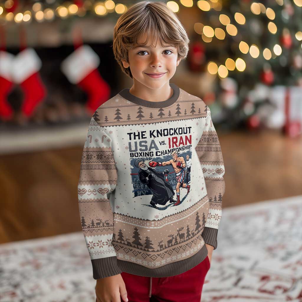 Sarcastic USA vs Iran Knockout Boxing Championship Ugly Christmas Sweater Funny Political Satire Fight Night TS02 Mocha Mousse Print Your Wear