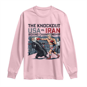 Sarcastic USA vs Iran Knockout Boxing Championship Long Sleeve Shirt Funny Political Satire Fight Night TS02 Light Pink Print Your Wear