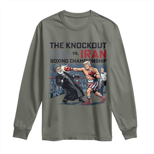 Sarcastic USA vs Iran Knockout Boxing Championship Long Sleeve Shirt Funny Political Satire Fight Night TS02 Military Green Print Your Wear