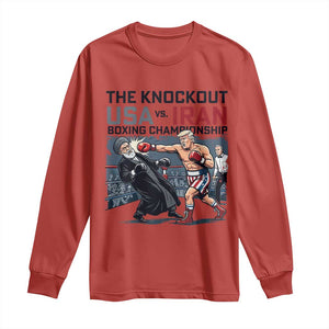 Sarcastic USA vs Iran Knockout Boxing Championship Long Sleeve Shirt Funny Political Satire Fight Night TS02 Red Print Your Wear