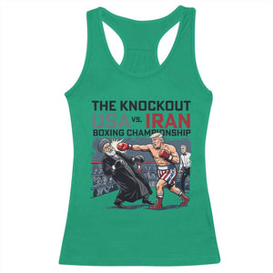 Sarcastic USA vs Iran Knockout Boxing Championship Racerback Tank Top Funny Political Satire Fight Night TS02 Irish Green Print Your Wear