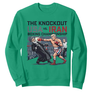 Sarcastic USA vs Iran Knockout Boxing Championship Sweatshirt Funny Political Satire Fight Night TS02 Irish Green Print Your Wear