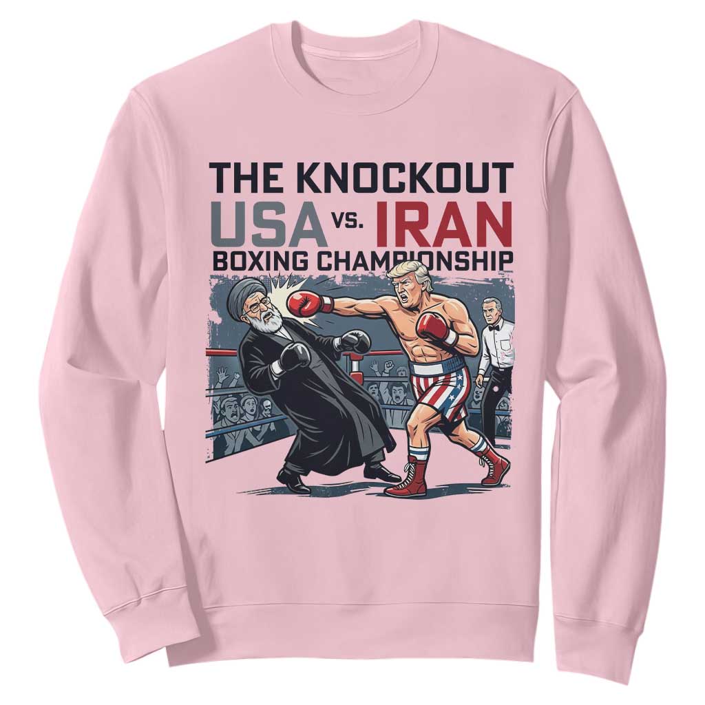 Sarcastic USA vs Iran Knockout Boxing Championship Sweatshirt Funny Political Satire Fight Night TS02 Light Pink Print Your Wear