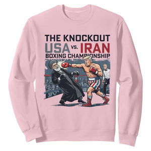 Sarcastic USA vs Iran Knockout Boxing Championship Sweatshirt Funny Political Satire Fight Night TS02 Light Pink Print Your Wear