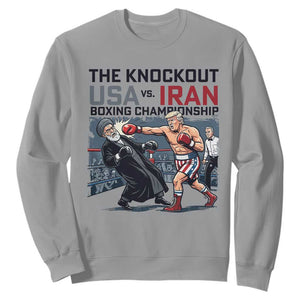 Sarcastic USA vs Iran Knockout Boxing Championship Sweatshirt Funny Political Satire Fight Night TS02 Sport Gray Print Your Wear