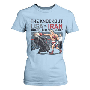 Sarcastic USA vs Iran Knockout Boxing Championship T Shirt For Women Funny Political Satire Fight Night TS02 Light Blue Print Your Wear