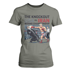 Sarcastic USA vs Iran Knockout Boxing Championship T Shirt For Women Funny Political Satire Fight Night TS02 Military Green Print Your Wear