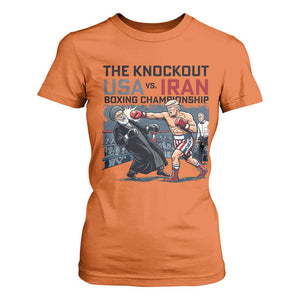 Sarcastic USA vs Iran Knockout Boxing Championship T Shirt For Women Funny Political Satire Fight Night TS02 Orange Print Your Wear