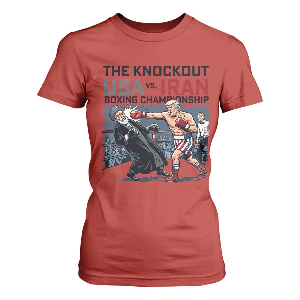 Sarcastic USA vs Iran Knockout Boxing Championship T Shirt For Women Funny Political Satire Fight Night TS02 Red Print Your Wear