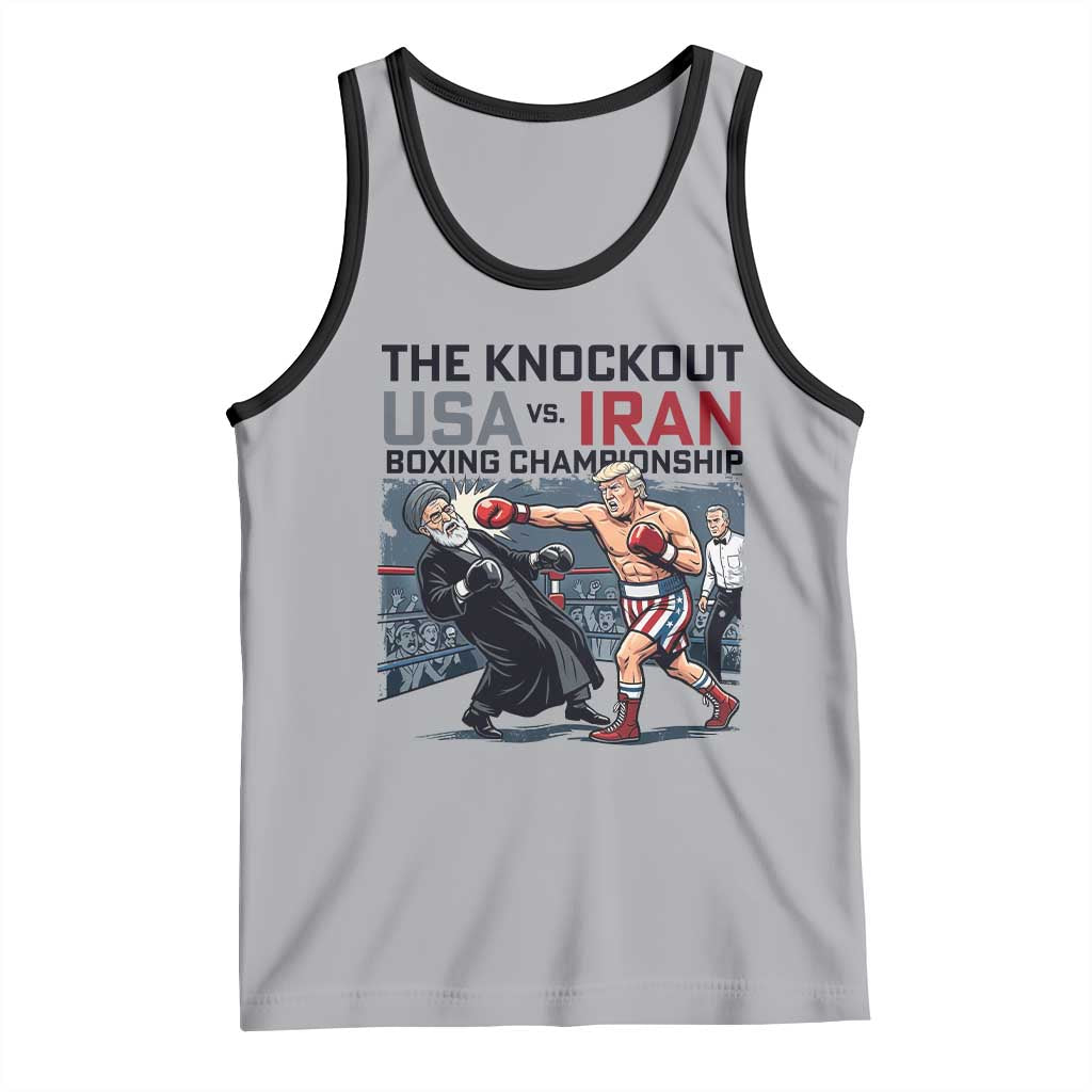 Sarcastic USA vs Iran Knockout Boxing Championship Tank Top Funny Political Satire Fight Night TS02 Athletic Heather Black Print Your Wear