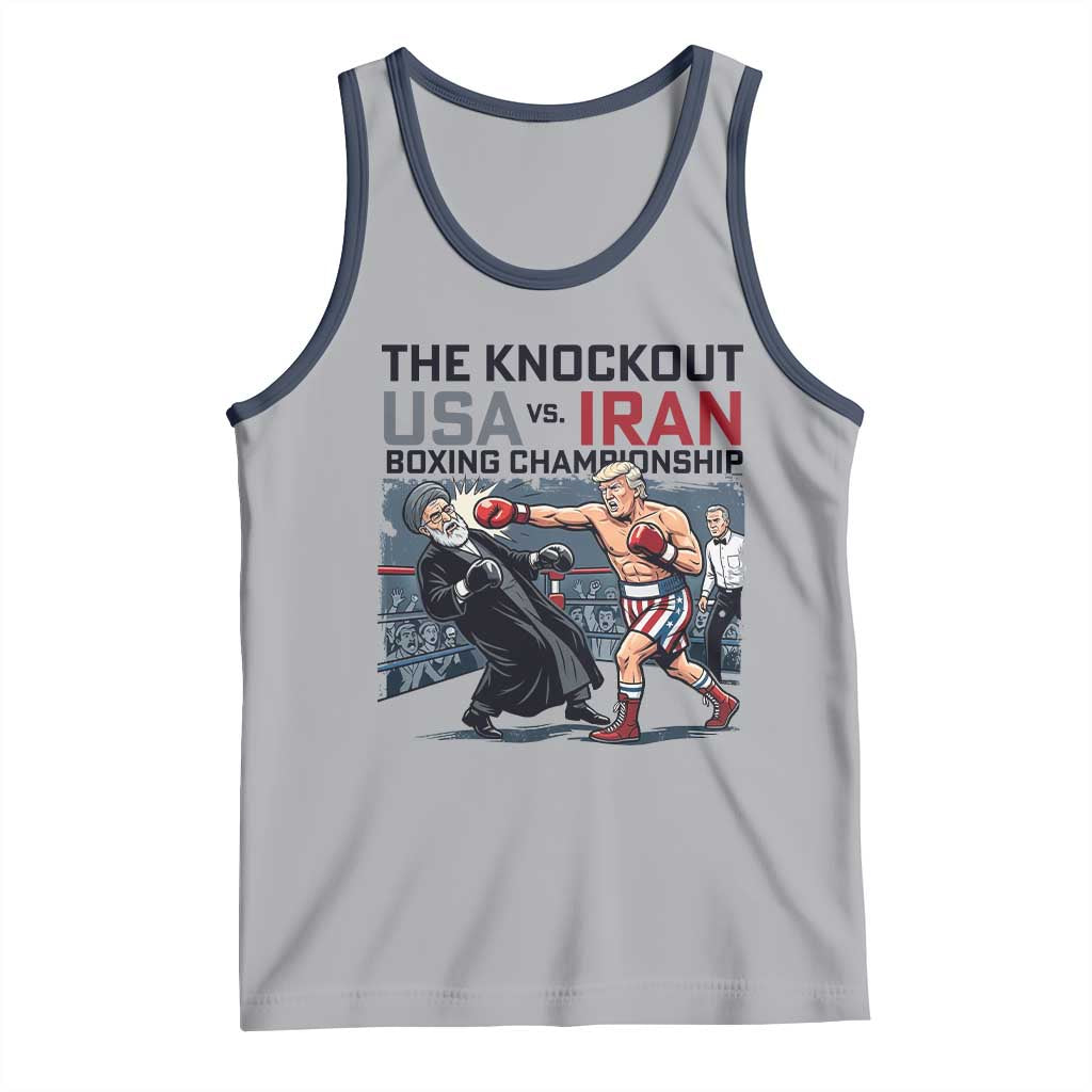 Sarcastic USA vs Iran Knockout Boxing Championship Tank Top Funny Political Satire Fight Night TS02 Athletic Heather Navy Print Your Wear