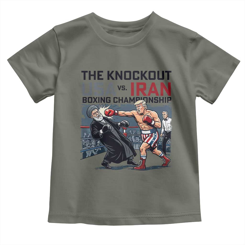 Sarcastic USA vs Iran Knockout Boxing Championship Toddler T Shirt Funny Political Satire Fight Night TS02 Military Green Print Your Wear
