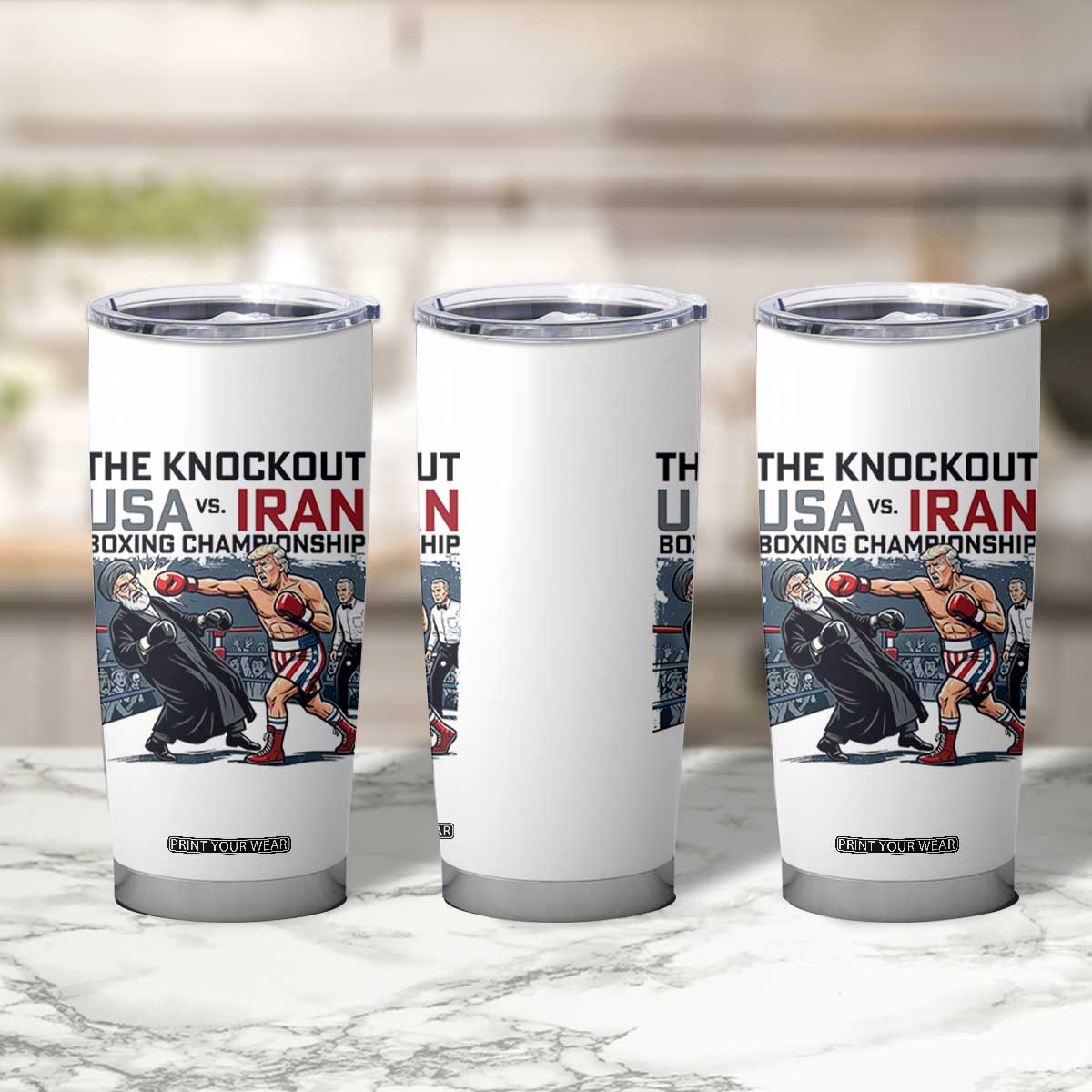 Sarcastic USA vs Iran Knockout Boxing Championship Tumbler Cup Funny Political Satire Fight Night TS02 Print Your Wear