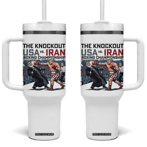 Sarcastic USA vs Iran Knockout Boxing Championship Tumbler With Handle Funny Political Satire Fight Night TS02 One Size: 40 oz White Print Your Wear