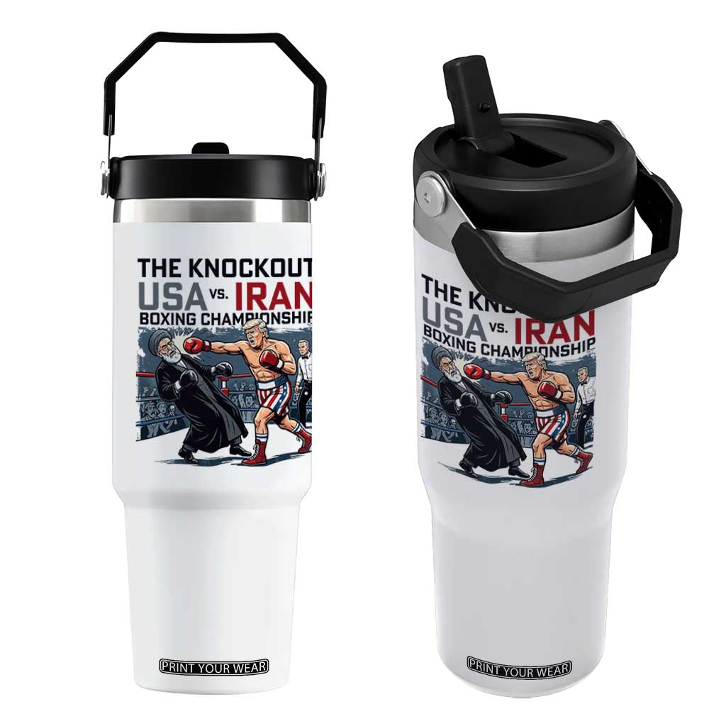 Sarcastic USA vs Iran Knockout Boxing Championship Flip Straw Tumbler Funny Political Satire Fight Night TS02 One Size: 30 oz White Print Your Wear