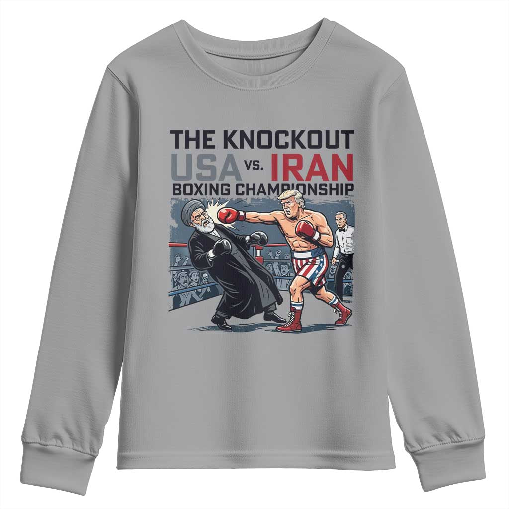 Sarcastic USA vs Iran Knockout Boxing Championship Youth Sweatshirt Funny Political Satire Fight Night TS02 Sport Gray Print Your Wear