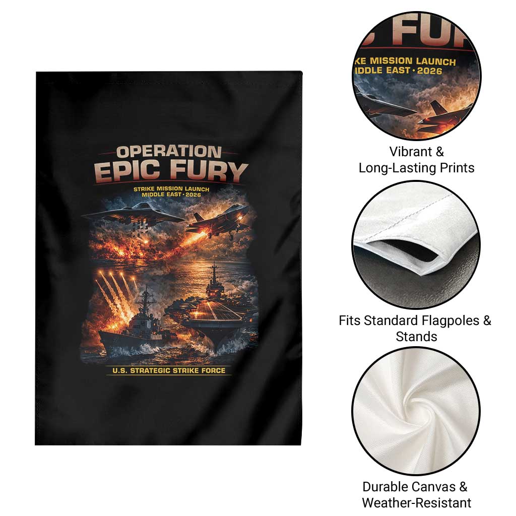 Operation Epic Fury Strike Mission 2026 Graphic Garden Flag U.S. Strategic Strike Force Military Action TS02 Print Your Wear