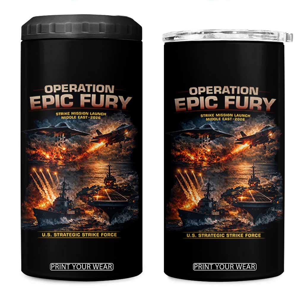 Operation Epic Fury Strike Mission 2026 Graphic 4 in 1 Can Cooler Tumbler U.S. Strategic Strike Force Military Action TS02 One Size: 16 oz Black Print Your Wear