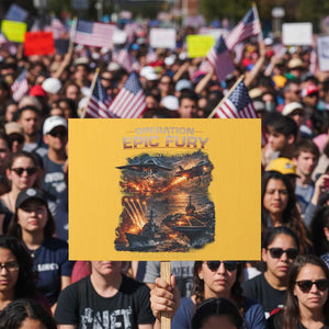 Operation Epic Fury Strike Mission 2026 Graphic Protest Sign U.S. Strategic Strike Force Military Action TS02 Horizontal 18" × 24" Yellow Print Your Wear