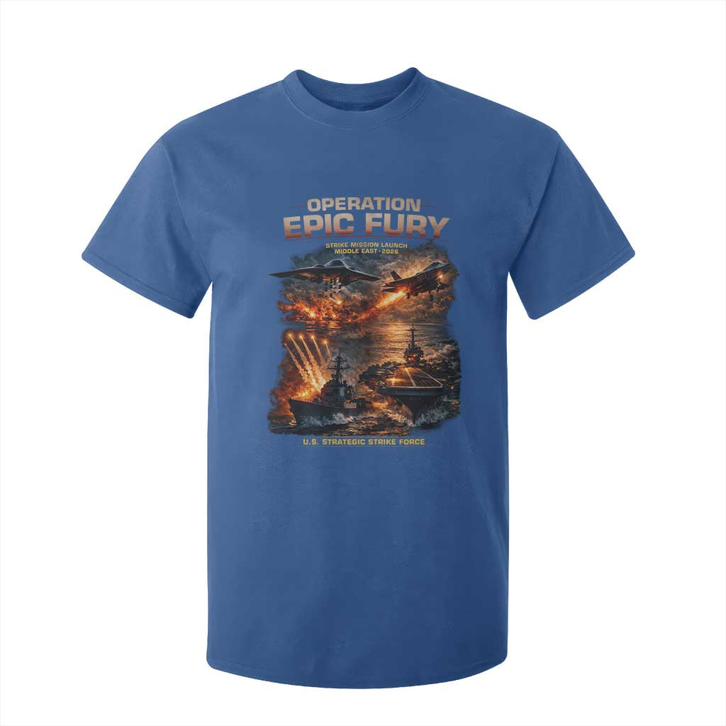 Operation Epic Fury Strike Mission 2026 Graphic T Shirt For Kid U.S. Strategic Strike Force Military Action TS02 Royal Blue Print Your Wear