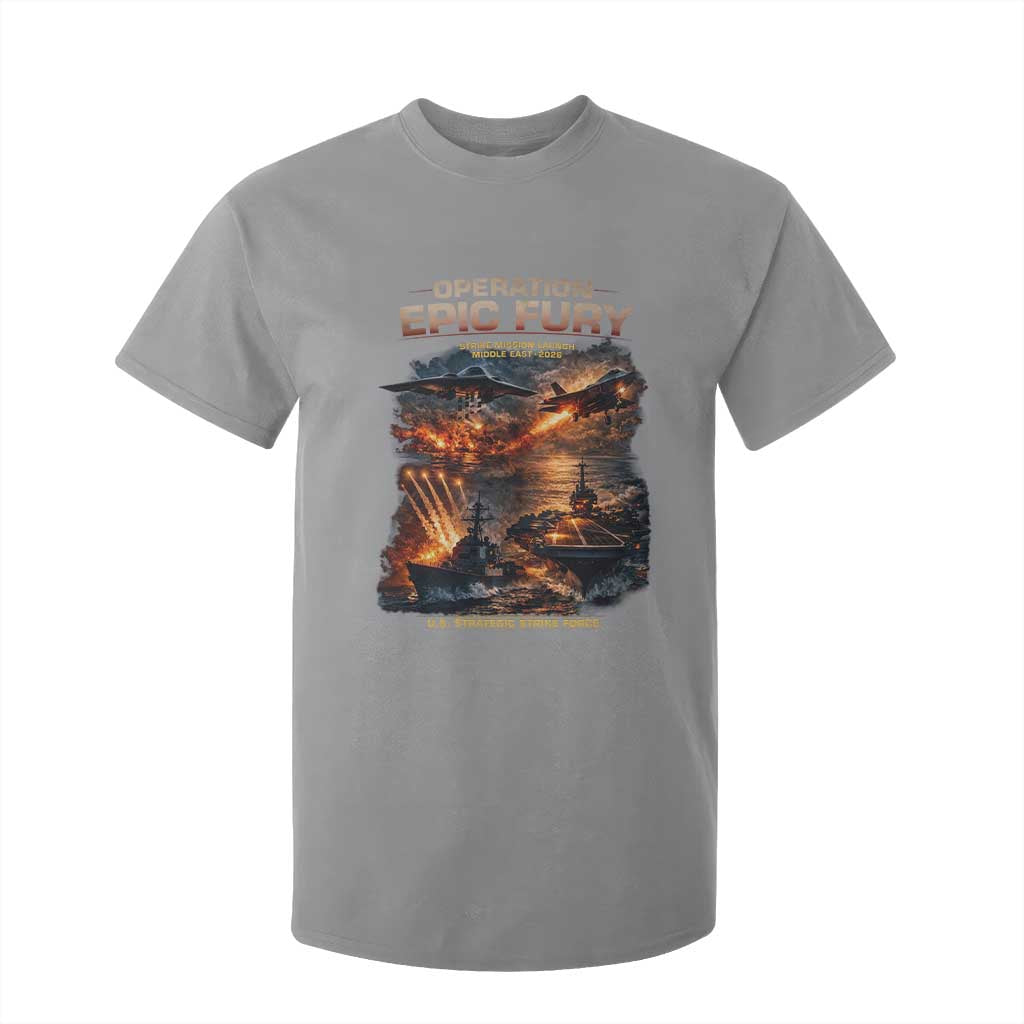 Operation Epic Fury Strike Mission 2026 Graphic T Shirt For Kid U.S. Strategic Strike Force Military Action TS02 Sport Gray Print Your Wear
