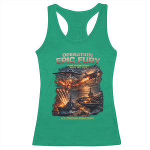 Operation Epic Fury Strike Mission 2026 Graphic Racerback Tank Top U.S. Strategic Strike Force Military Action TS02 Irish Green Print Your Wear