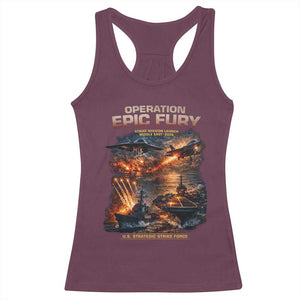 Operation Epic Fury Strike Mission 2026 Graphic Racerback Tank Top U.S. Strategic Strike Force Military Action TS02 Maroon Print Your Wear