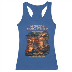 Operation Epic Fury Strike Mission 2026 Graphic Racerback Tank Top U.S. Strategic Strike Force Military Action TS02 Royal Blue Print Your Wear