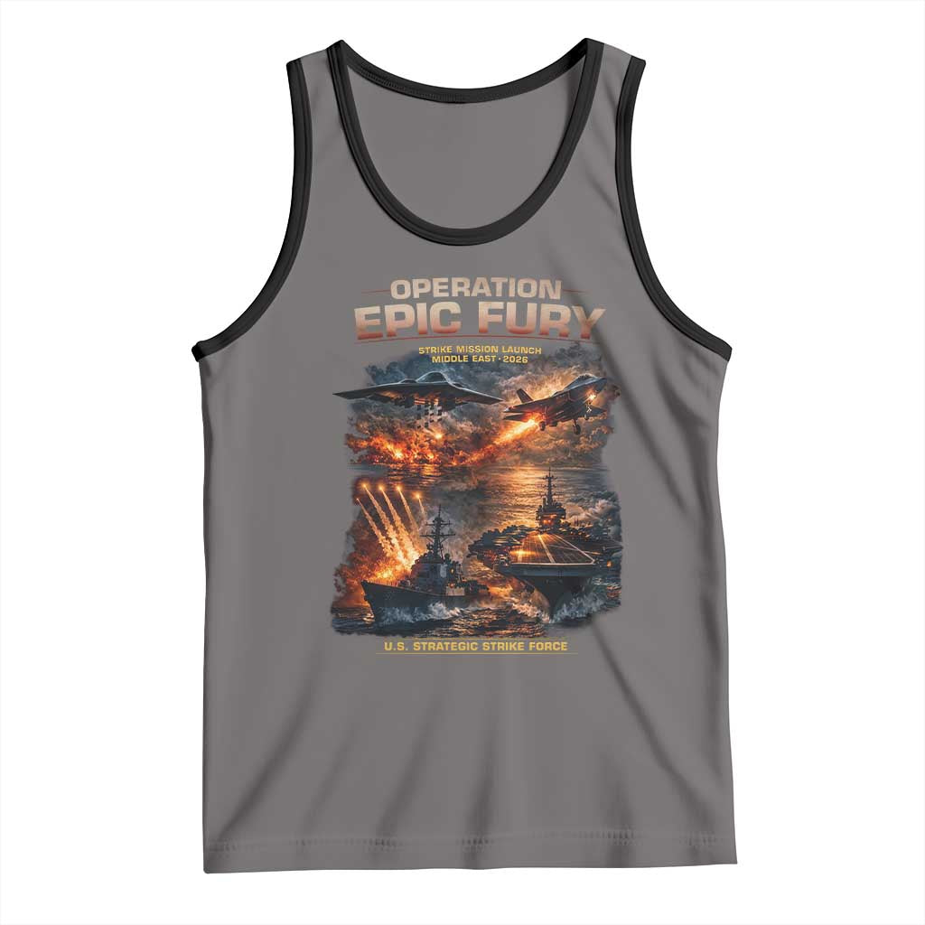 Operation Epic Fury Strike Mission 2026 Graphic Tank Top U.S. Strategic Strike Force Military Action TS02 Deep Heather Black Print Your Wear