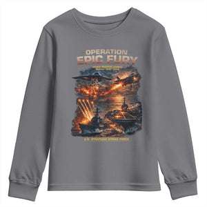 Operation Epic Fury Strike Mission 2026 Graphic Youth Sweatshirt U.S. Strategic Strike Force Military Action TS02 Charcoal Print Your Wear