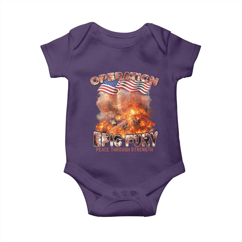 Operation Epic Fury Peace Through Strength Baby Onesie Patriotic Explosion America Power TS02 Purple Print Your Wear