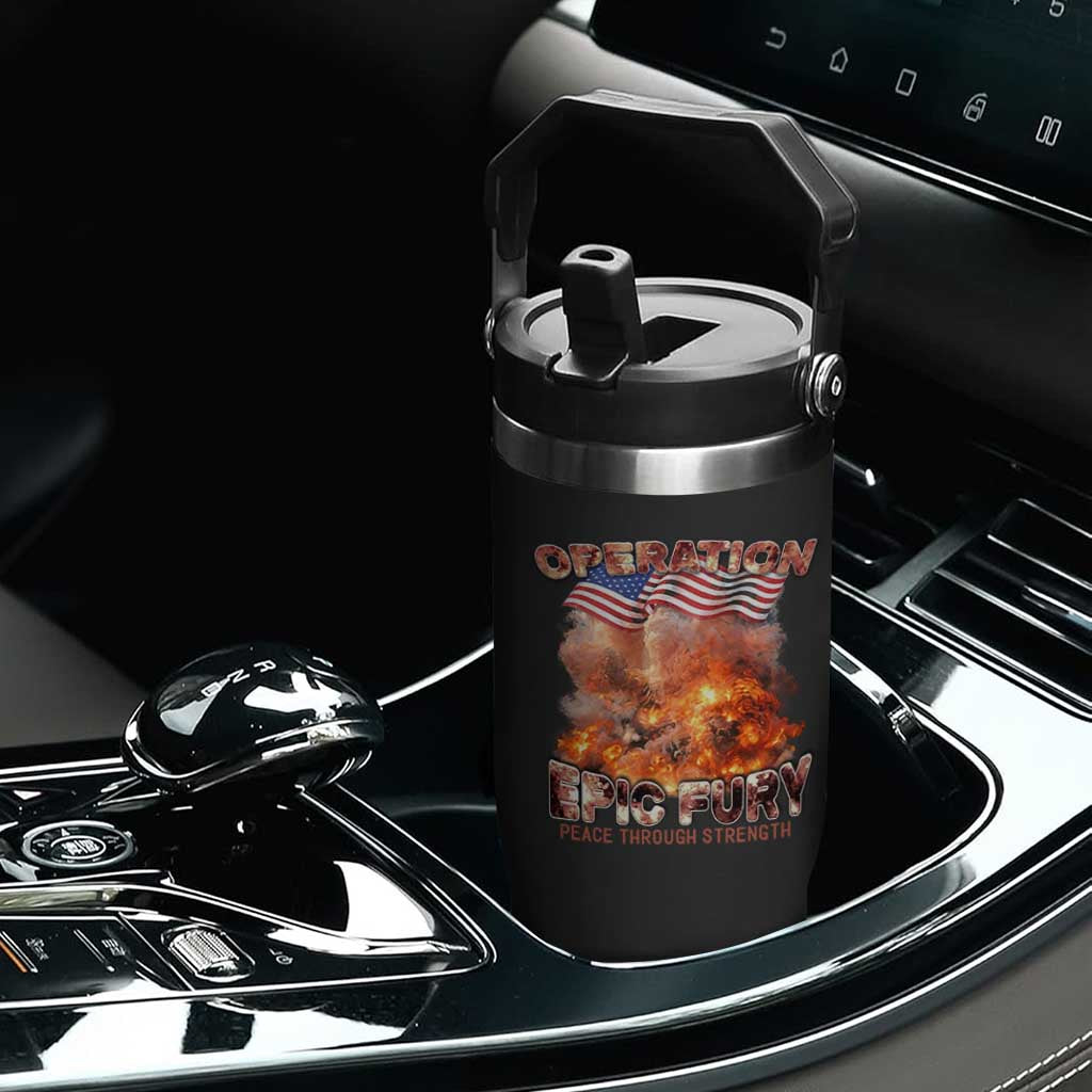 Operation Epic Fury Peace Through Strength Flip Straw Tumbler Patriotic Explosion America Power TS02 Print Your Wear