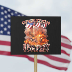 Operation Epic Fury Peace Through Strength Protest Sign Patriotic Explosion America Power TS02 Horizontal 18" × 24" Black Print Your Wear