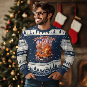Operation Epic Fury Peace Through Strength Ugly Christmas Sweater Patriotic Explosion America Power TS02 Navy Beige Print Your Wear
