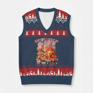 Operation Epic Fury Peace Through Strength V-Neck Knit Sweater Vest Patriotic Explosion America Power TS02 Navy Red Print Your Wear