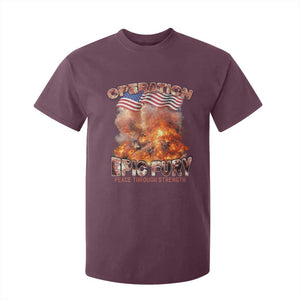 Operation Epic Fury Peace Through Strength T Shirt For Kid Patriotic Explosion America Power TS02 Maroon Print Your Wear