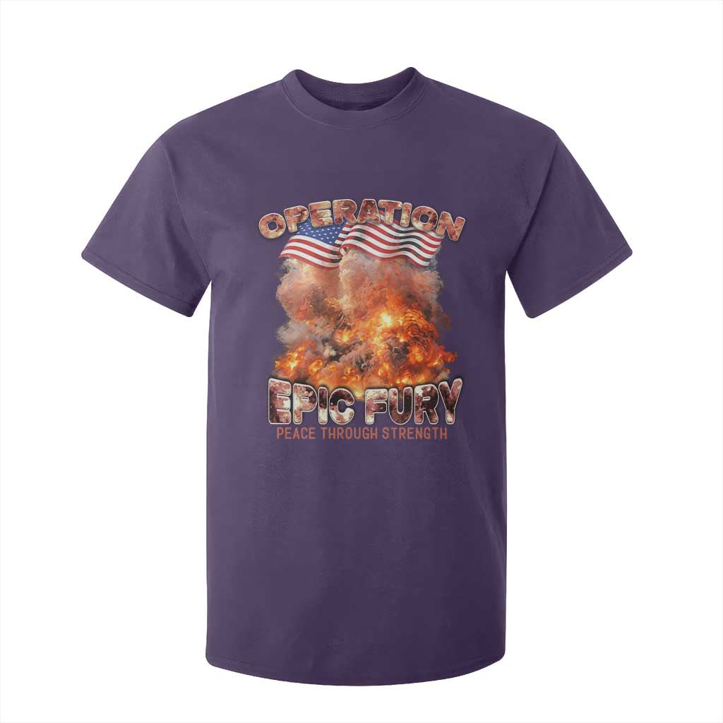 Operation Epic Fury Peace Through Strength T Shirt For Kid Patriotic Explosion America Power TS02 Purple Print Your Wear