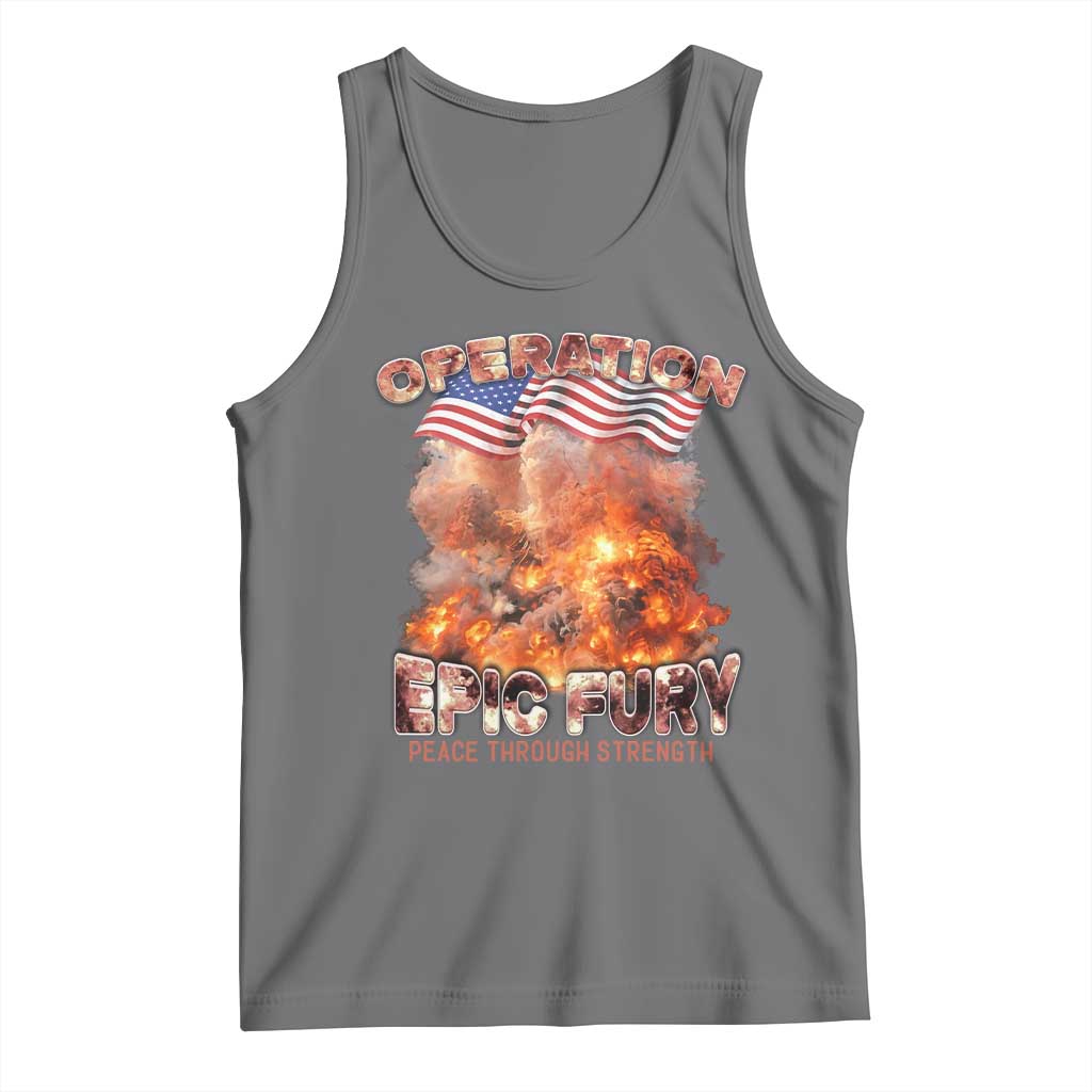 Operation Epic Fury Peace Through Strength Tank Top Patriotic Explosion America Power TS02 Black Heather Print Your Wear