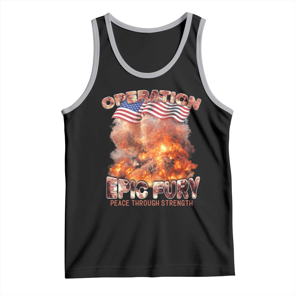 Operation Epic Fury Peace Through Strength Tank Top Patriotic Explosion America Power TS02 Black Athletic Heather Print Your Wear