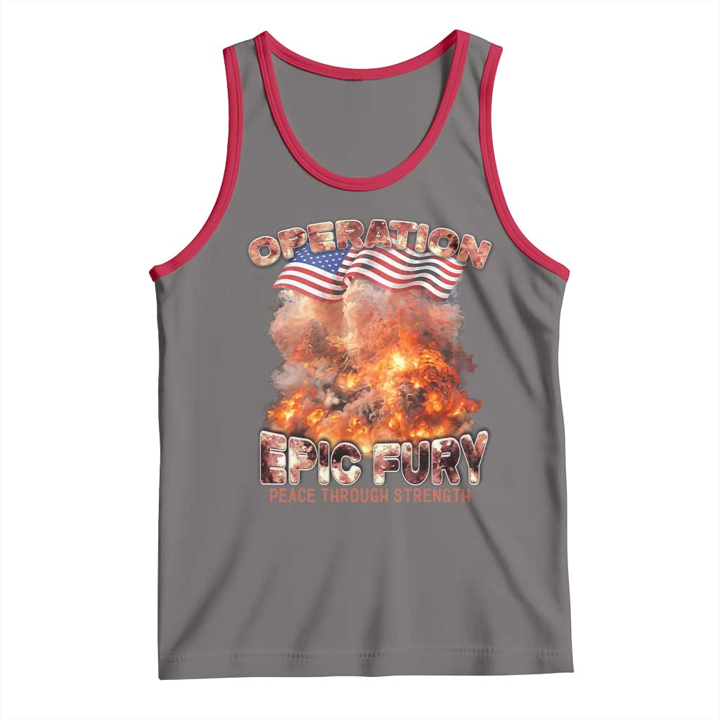 Operation Epic Fury Peace Through Strength Tank Top Patriotic Explosion America Power TS02 Deep Heather Red Print Your Wear